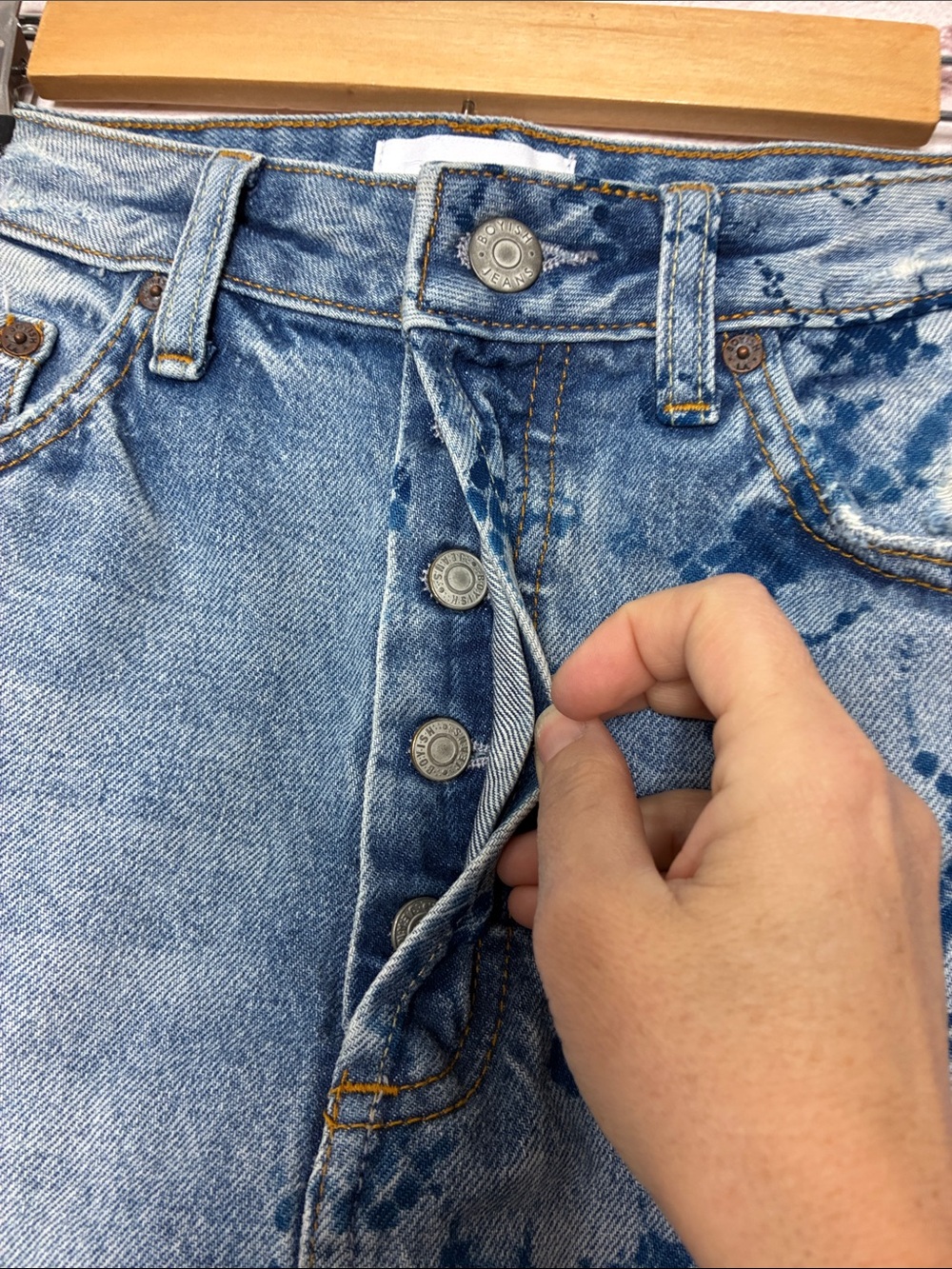 Boyish Custom Upcycled Corey Skirt Factory Distressed Button Fly Denim - Picture 3 of 10